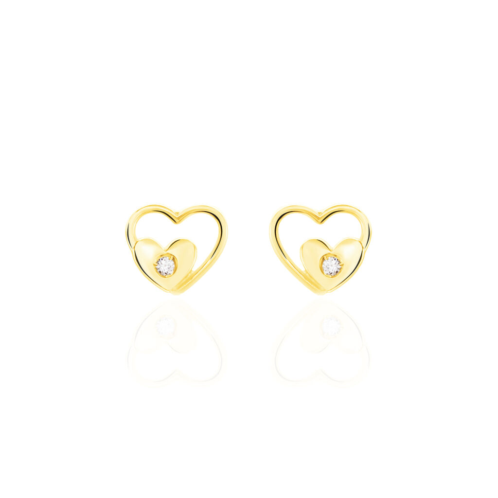 Boucles D'oreilles Puces Terentille Coeur Or Jaune Oxyde De Zirconium - Boucles d'Oreilles Coeur Enfant | Histoire d’Or