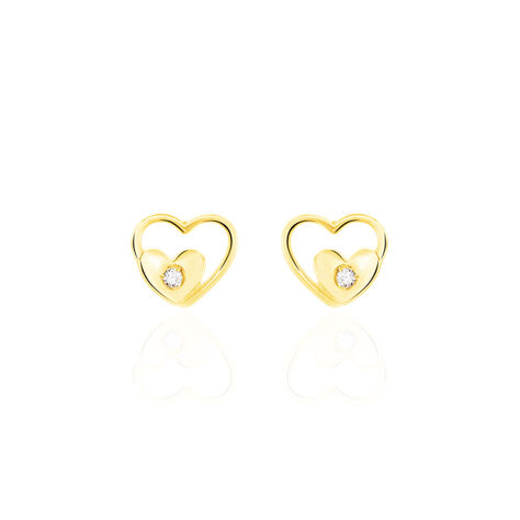 Boucles D'oreilles Puces Terentille Coeur Or Jaune Oxyde De Zirconium - Boucles d'Oreilles Coeur Enfant | Histoire d’Or