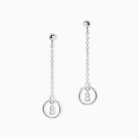Boucles D'Oreilles Pendantes Geraldo Argent Blanc Oxyde De Zirconium - Boucles d'oreilles fantaisie Femme | Histoire d&rsquo;Or
