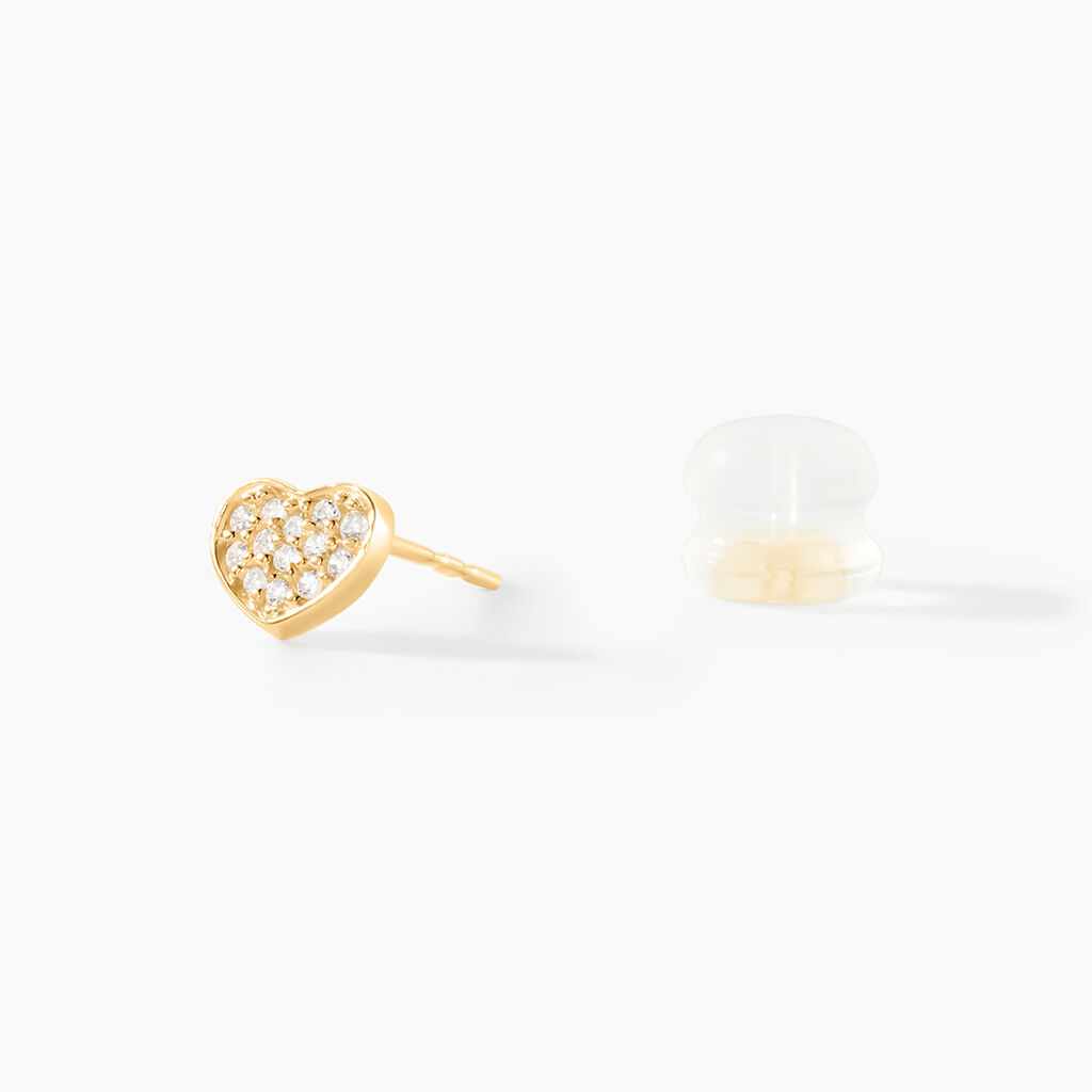 Boucles D'oreilles Puces Daria Coeur Plein Or Jaune Oxyde De Zirconium - Clous d'oreilles Famille | Histoire d’Or