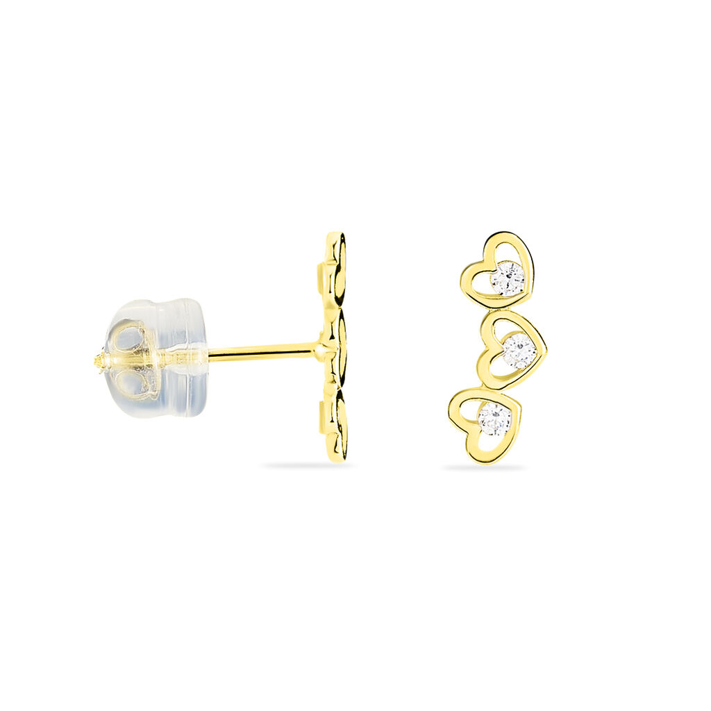 Boucles D'oreilles Puces Daria Coeur Triple Or Jaune Oxyde - Clous d'oreilles Femme | Histoire d’Or