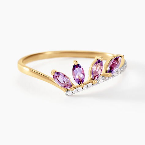 Bague Tiara Or Jaune Améthyste Oxyde De Zirconium - Bagues avec pierre Femme | Histoire d’Or