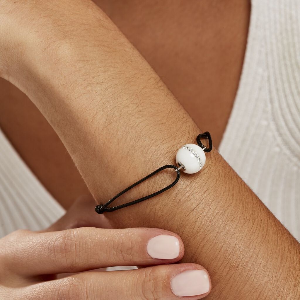 Bracelet Nina Cera Argent Blanc Céramique Et Strass - Bracelets cordon Femme | Histoire d’Or