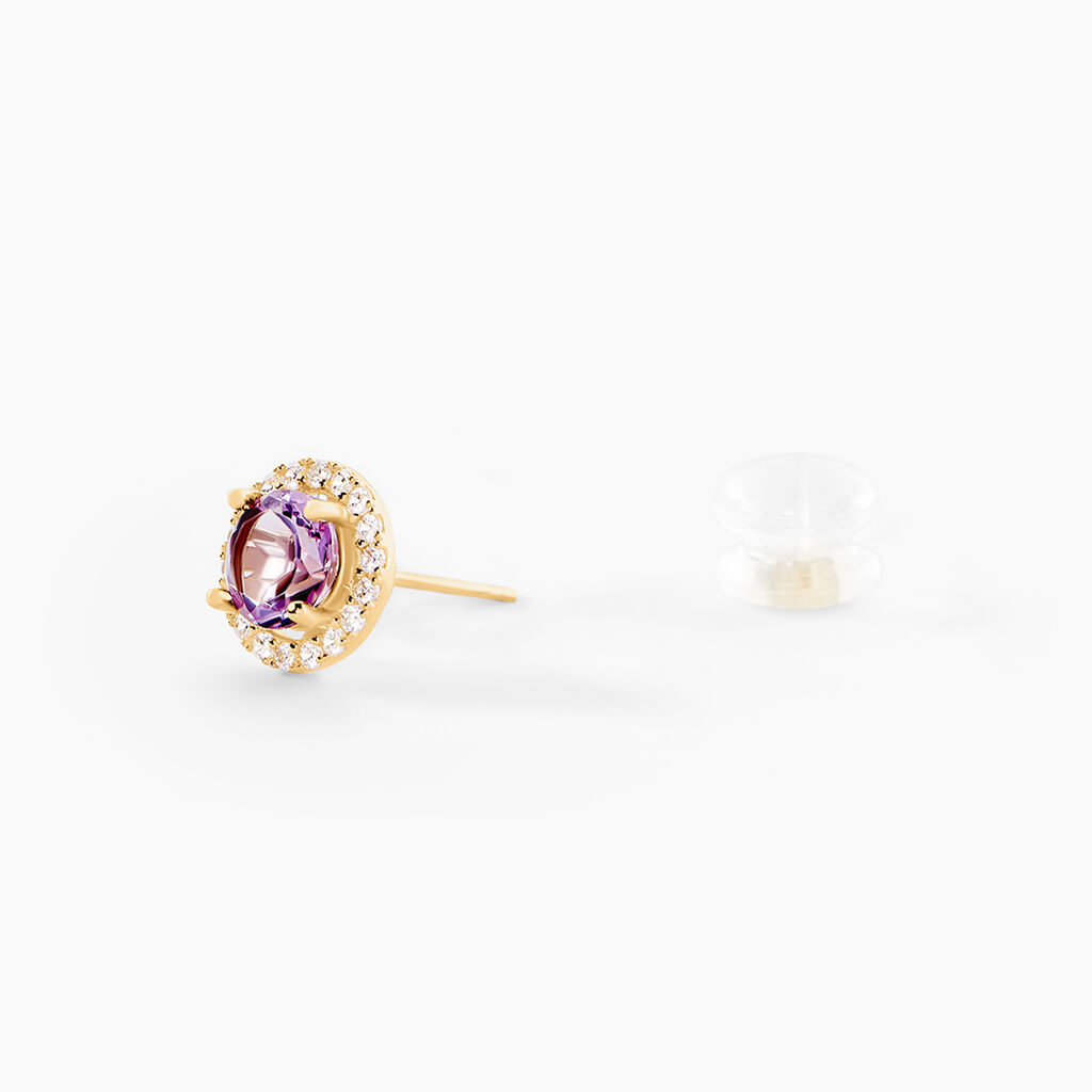 Boucles D'Oreilles Puces Munira Or Jaune Am&eacute;thyste Oxyde De Zirconium - Clous d'oreilles Femme | Histoire d&rsquo;Or
