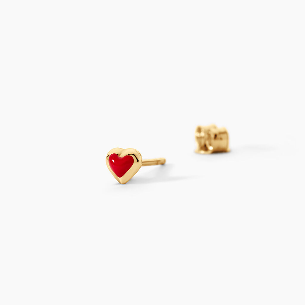 Boucles D'Oreilles Puces Coralie Coeur Argent Dor&eacute; A L'Or 750/1000 - Boucles d'oreilles fantaisie Enfant | Histoire d&rsquo;Or