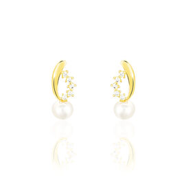 Boucles D'oreilles Puces Dominga Or Jaune Perle De Culture Et Oxyde - Clous d'oreilles Femme | Histoire d’Or
