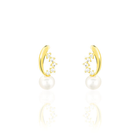 Boucles D'oreilles Puces Dominga Or Jaune Perle De Culture Et Oxyde - Clous d'oreilles Femme | Histoire d’Or