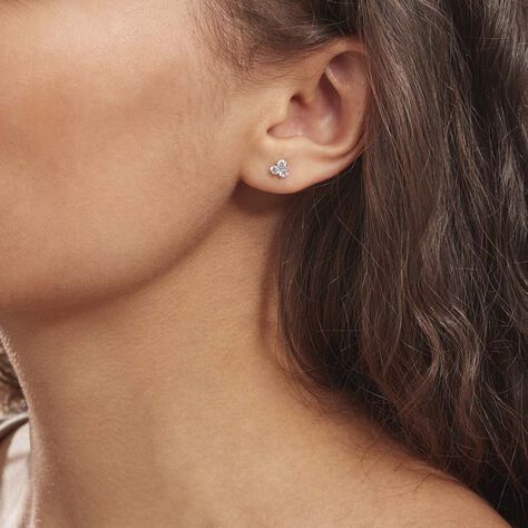 Boucles D'oreilles Puces Eleanor Fleur Or Blanc Oxyde De Zirconium - Clous d'oreilles Femme | Histoire d’Or