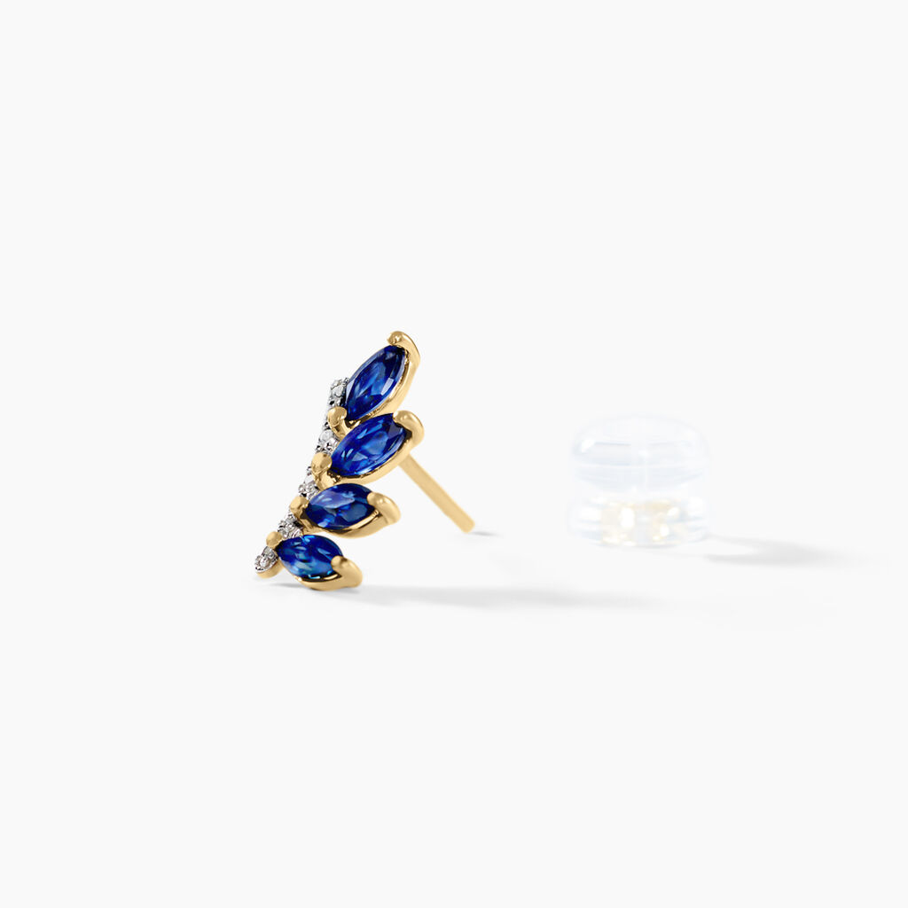 Boucles D'oreilles Puces Navette Or Jaune Saphir Diamant - Clous d'oreilles Femme | Histoire d’Or