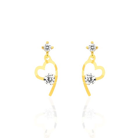 Boucles D'oreilles Pendantes Romance Or Jaune Oxyde De Zirconium - Boucles d'Oreilles Coeur Femme | Histoire d’Or