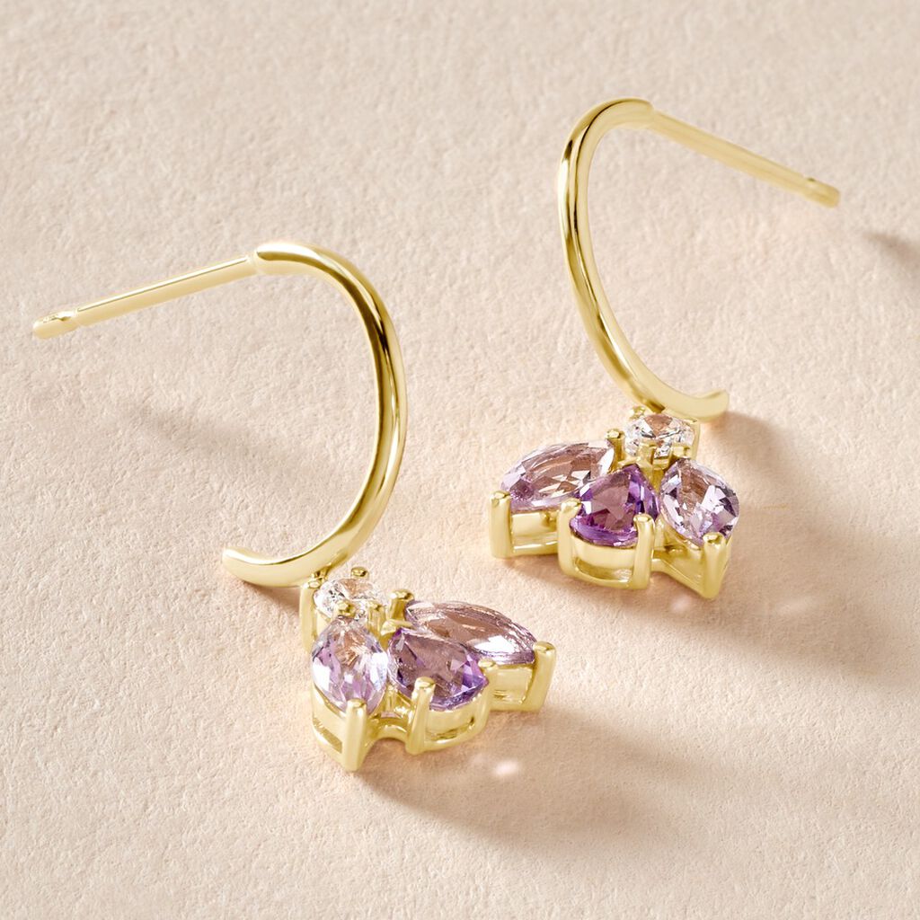 Boucles D'oreilles Pendantes Spring Or Jaune Améthyste Oxyde - Boucles d'oreilles pendantes Femme | Histoire d’Or