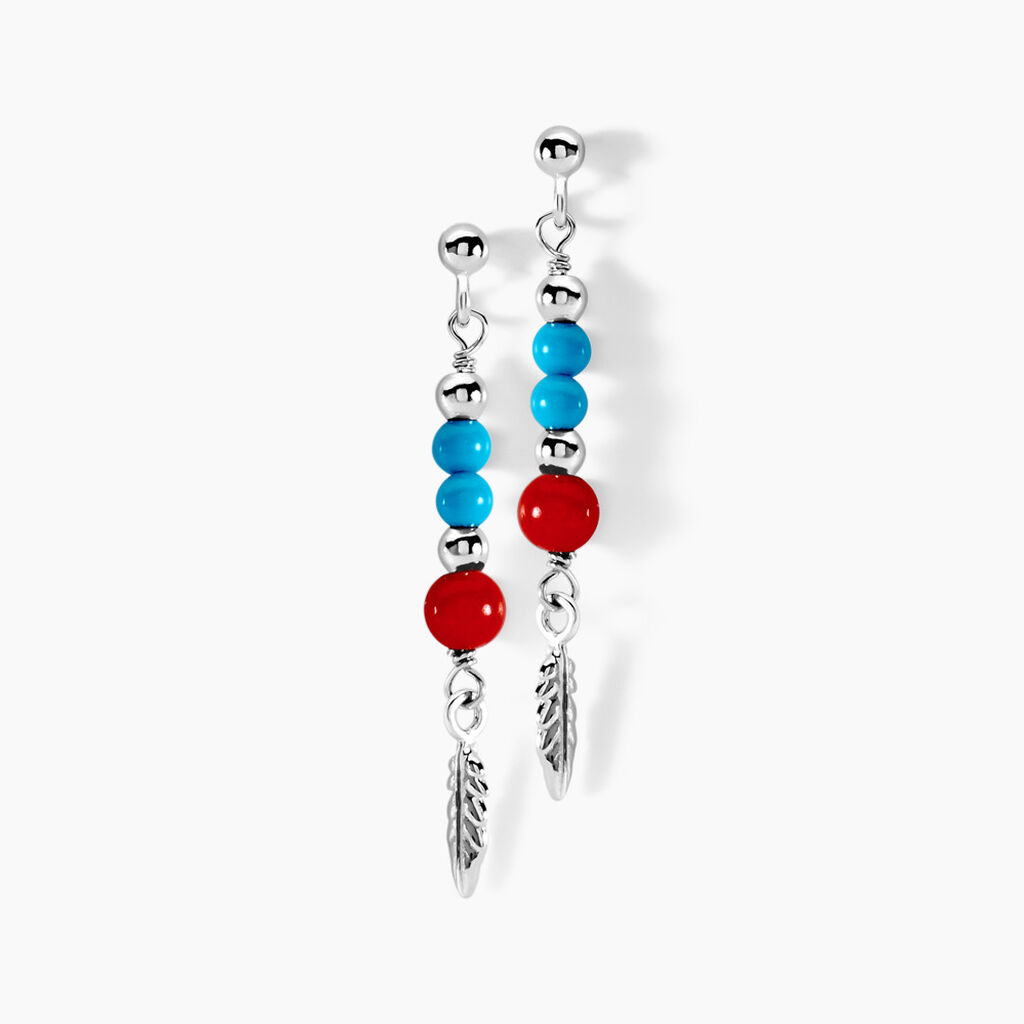 Boucles D'oreilles Pendantes Behati Argent Blanc Corail Turquoise - Boucles d'oreilles fantaisie Femme | Histoire d&rsquo;Or