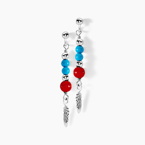 Boucles D'oreilles Pendantes Behati Argent Blanc Corail Turquoise - Boucles d'oreilles fantaisie Femme | Histoire d&rsquo;Or