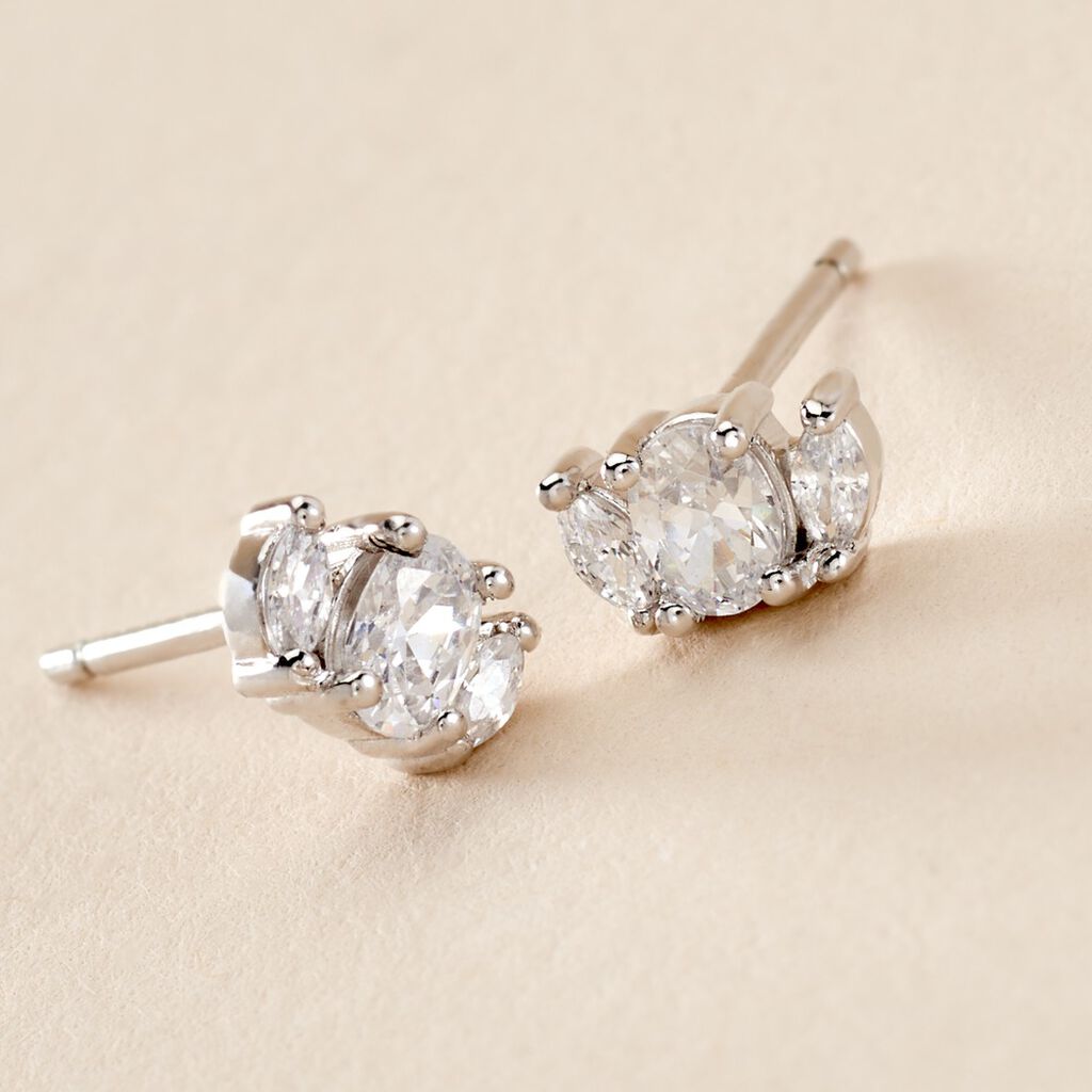 Boucles D'oreilles Puces Winter Sweetness Argent Blanc Oxyde - Boucles d'oreilles fantaisie Femme | Histoire d’Or