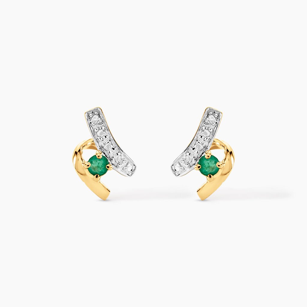 Boucles D'oreilles Puces Loubra Or Jaune Emeraude - Clous d'oreilles Femme | Histoire d&rsquo;Or