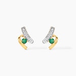 Boucles D'oreilles Puces Loubra Or Jaune Emeraude - Clous d'oreilles Femme | Histoire d&rsquo;Or