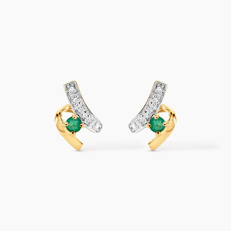 Boucles D'oreilles Puces Loubra Or Jaune Emeraude - Clous d'oreilles Femme | Histoire d’Or
