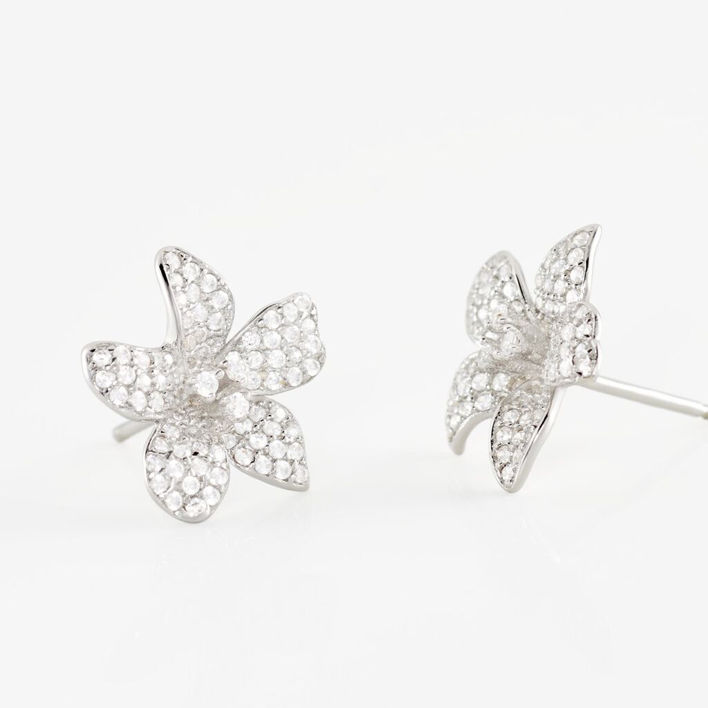 Boucles D'oreilles Puces Argent Blanc Catherine Oxydes De Zirconium - Boucles d'oreilles fantaisie Femme | Histoire d’Or