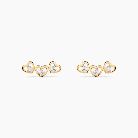 Boucles D'oreilles Puces Daria Coeur Triple Or Jaune Oxyde - Clous d'oreilles Femme | Histoire d&rsquo;Or