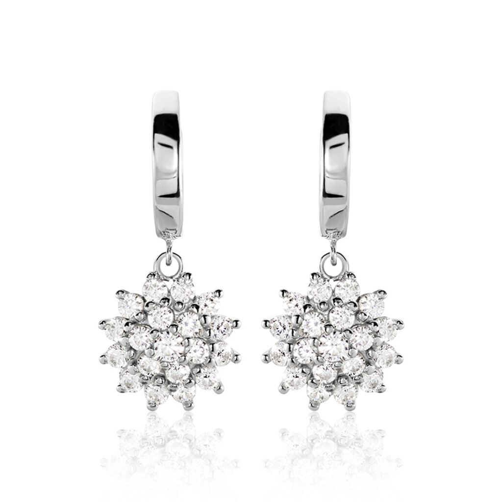 Cr&eacute;oles Argent Blanc Maximille Oxydes De Zirconium - Boucles d'oreilles cr&eacute;oles Femme | Histoire d&rsquo;Or