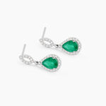 Boucles D'oreilles Puces Sissi Or Blanc Diamant Et Emeraude - Boucles d'oreilles pendantes Femme | Histoire d&rsquo;Or