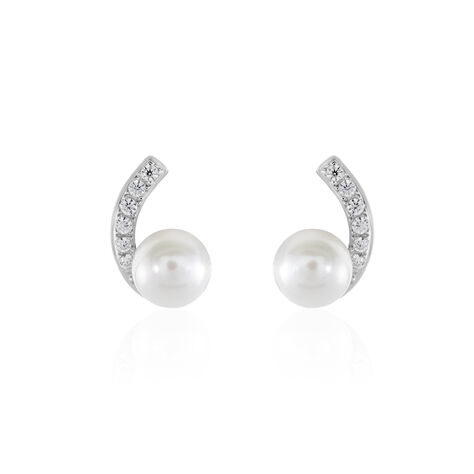 Boucles D'oreilles Angel Or Blanc Perle De Culture Oxyde Oxyde - Clous d'oreilles Femme | Histoire d&rsquo;Or