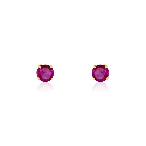 Boucles D'oreilles Puces Elea Serti Griffe Or Jaune Rubis - Clous d'oreilles Femme | Histoire d’Or