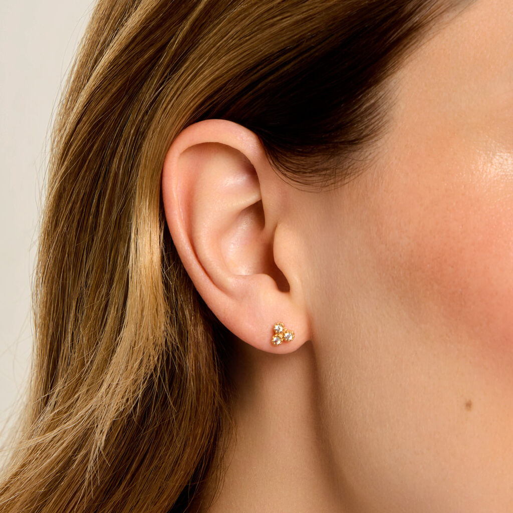 Boucles D'Oreilles Puces La&iuml;la Plaqu&eacute; Or Jaune Oxyde De Zirconium - Boucles d'oreilles fantaisie Femme | Histoire d&rsquo;Or
