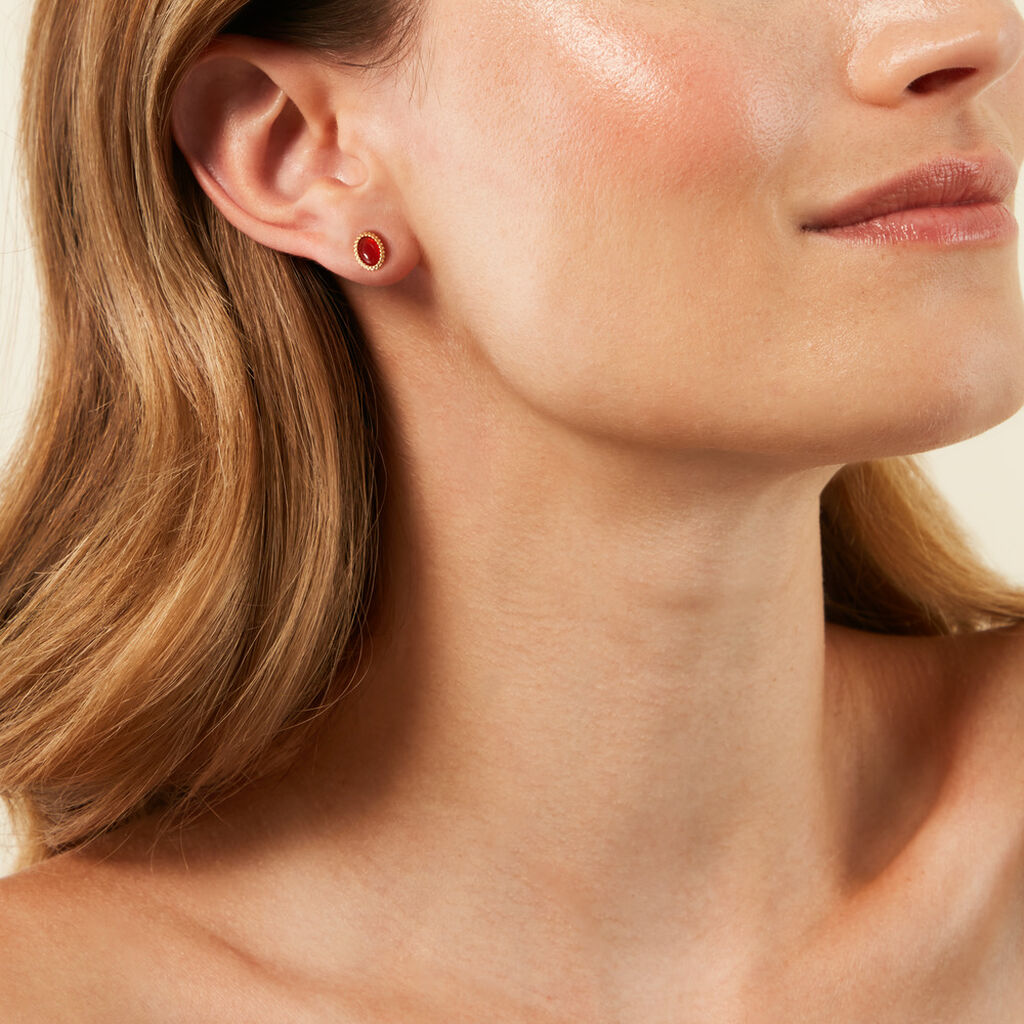 Boucles D'Oreilles Puces Memory Plaqu&eacute; Or Jaune Pierre De Synthese - Boucles d'oreilles fantaisie Femme | Histoire d&rsquo;Or