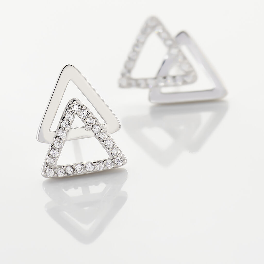 Boucles D'oreilles Puces Glorya Argent Blanc Oxyde De Zirconium - Boucles d'oreilles fantaisie Femme | Histoire d&rsquo;Or