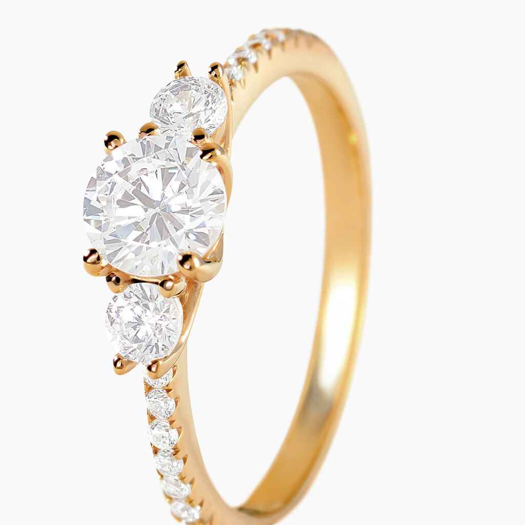 Bague Solitaire Plaque Or Jaune Oxyde De Zirconium -  Femme | Histoire d&rsquo;Or