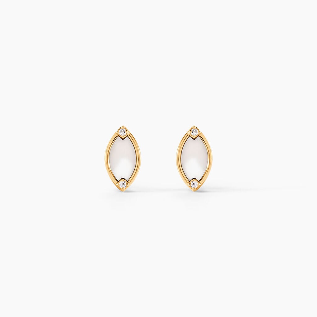 Boucles D'Oreilles Puces Lucky Gems Or Jaune Nacre Oxyde De Zirconium - Clous d'oreilles Femme | Histoire d&rsquo;Or