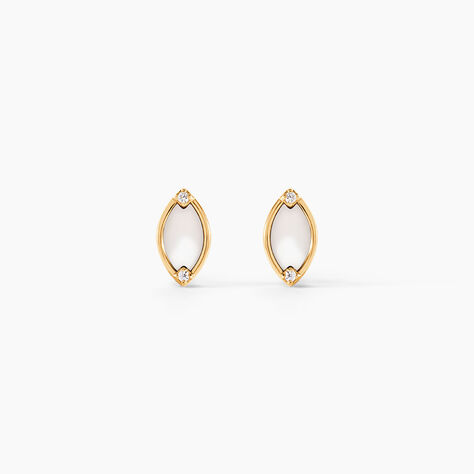 Boucles D'Oreilles Puces Chelo Or Jaune Nacre Oxyde De Zirconium - Clous d'oreilles Femme | Histoire d&rsquo;Or