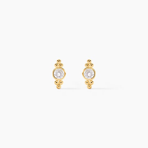 Boucles D'Oreilles Puces Amilla Or Jaune Oxyde De Zirconium - Clous d'oreilles Femme | Histoire d&rsquo;Or