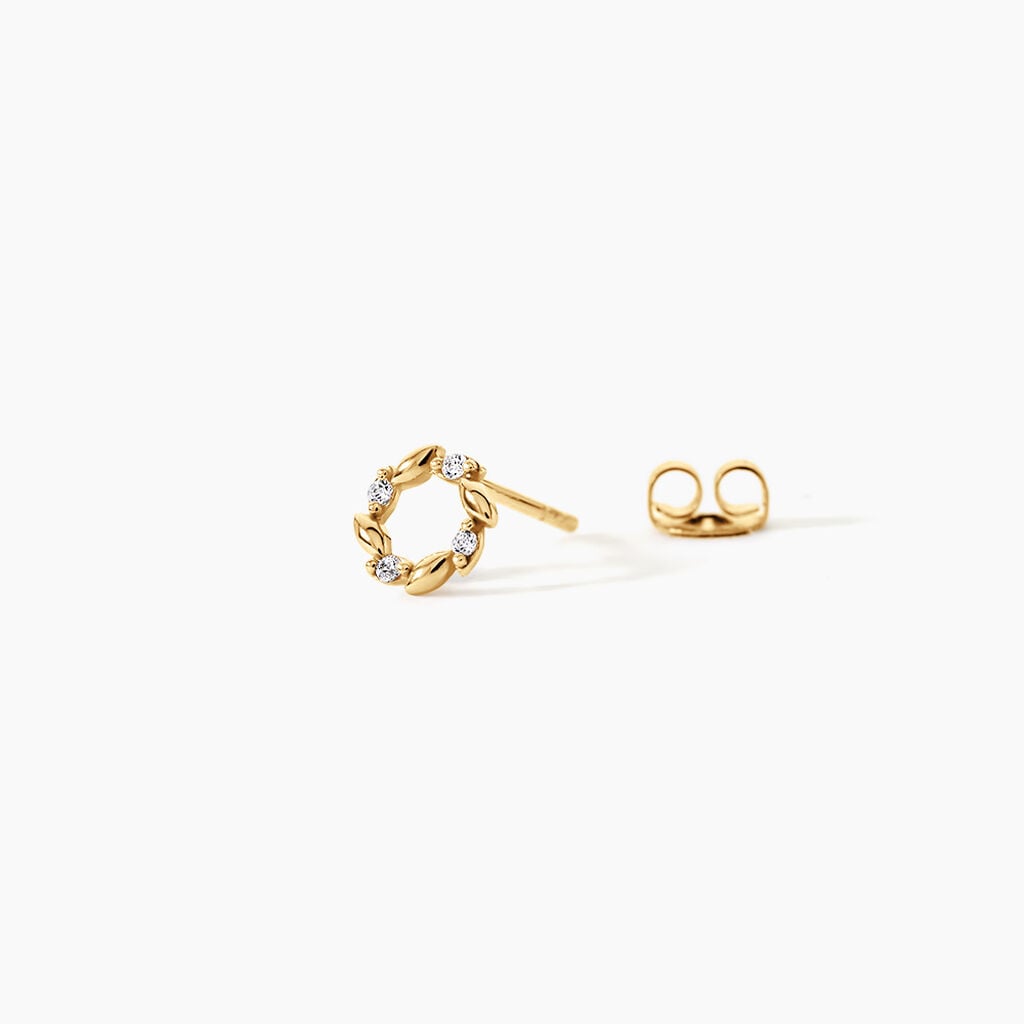 Boucles D'Oreilles Puces Reed Argent Dor&eacute; A L'Or 750/1000 Oxyde De Zirconium - Boucles d'oreilles fantaisie Enfant | Histoire d&rsquo;Or