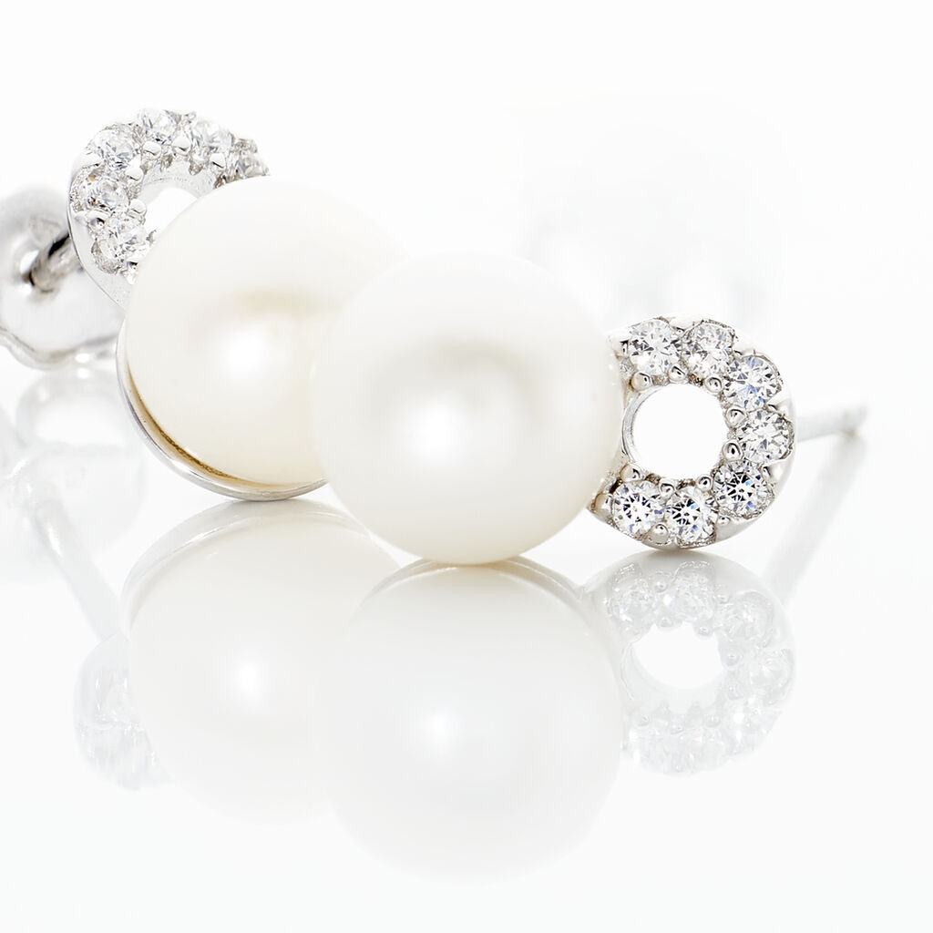 Boucles D'oreilles Pendantes Lilio Argent  Perle De Culture Et Oxyde - Boucles d'oreilles fantaisie Femme | Histoire d’Or