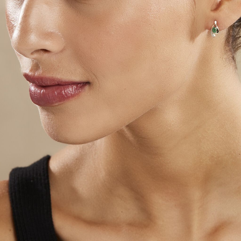 Boucles D'oreilles Puces Sagesse Or Jaune Emeraude Et Diamant - Clous d'oreilles Femme | Histoire d’Or