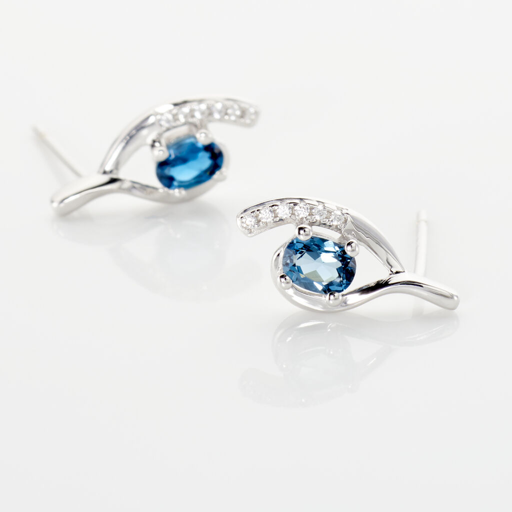 Boucles D'oreilles Sagesse Or Blanc Topaze Oxyde - Clous d'oreilles Femme | Histoire d’Or