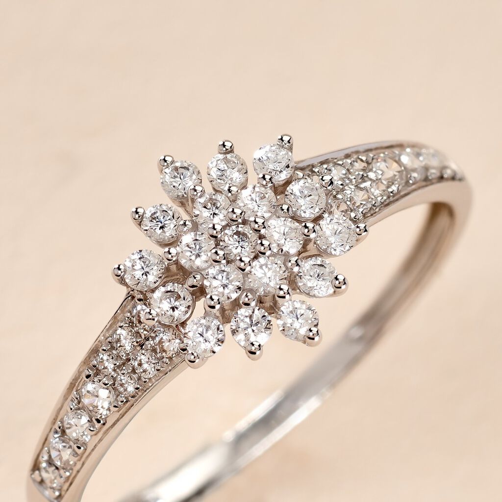 Bague Floris Or Blanc Oxyde De Zirconium - Bagues avec pierre Femme | Histoire d&rsquo;Or