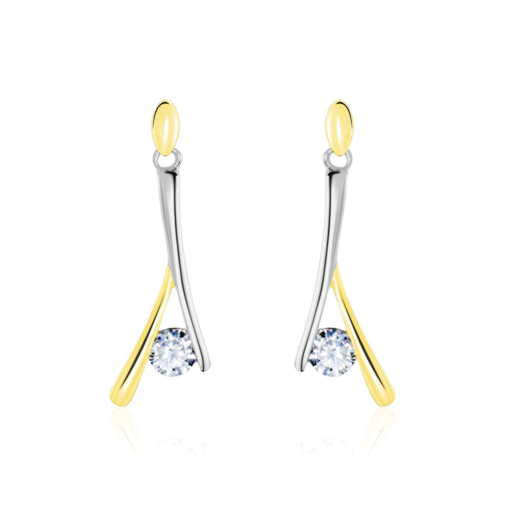 Boucles D'oreilles Pendantes Formev Or Bicolore Oxyde De Zirconium - Boucles d'oreilles pendantes Femme | Histoire d’Or