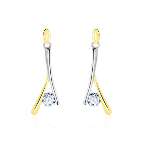 Boucles D'oreilles Pendantes Formev Or Bicolore Oxyde De Zirconium - Boucles d'oreilles pendantes Femme | Histoire d’Or