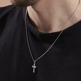 Collier Argent Blanc Nicolaos - Colliers Croix Homme | Histoire d’Or