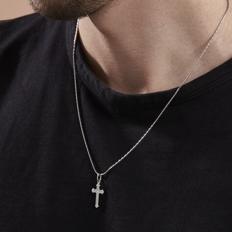 Collier Argent Blanc Nicolaos - Colliers Croix Homme | Histoire d’Or