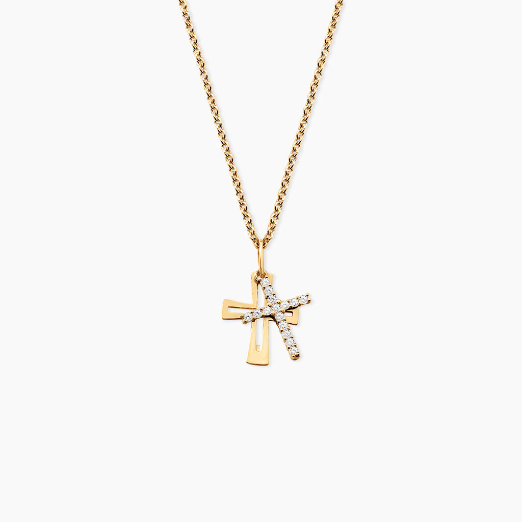 Pendentif Canice Argent Dor&eacute; A L'Or 750/1000 Oxyde De Zirconium - Pendentifs Communion Femme | Histoire d&rsquo;Or