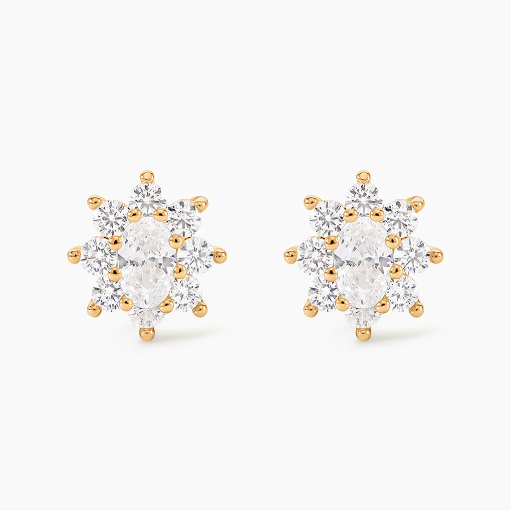 Boucles D'oreilles Puces Lisea Plaqu&eacute; Or Oxydes De Zirconium - Boucles d'oreilles fantaisie Femme | Histoire d&rsquo;Or