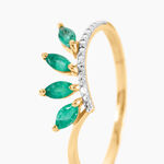 Bague Navette Or Jaune Emeraude Diamant - Bagues avec pierre Femme | Histoire d&rsquo;Or