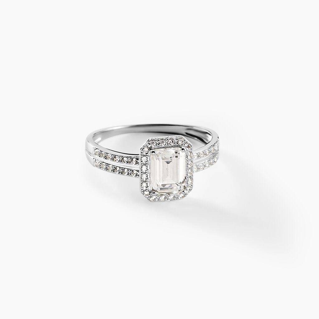 Bague Solitaire Accompagnž Or Blanc Addy Oxyde De Zirconium