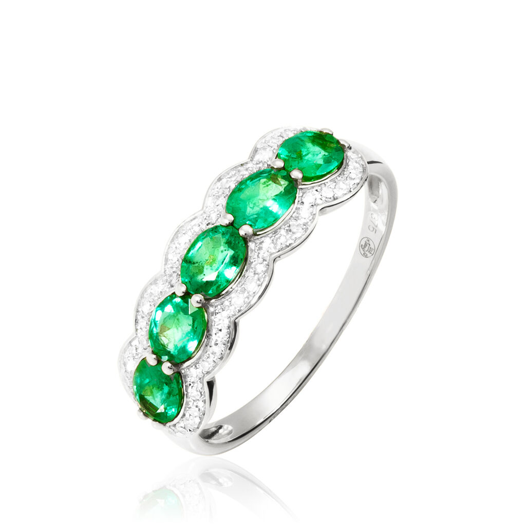 Bague Margaux Or Blanc Emeraude Et Diamant - Bagues avec pierre Femme | Histoire d&rsquo;Or