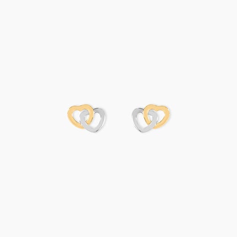 Boucles D'oreilles Puces Anne-maudae Double Coeurs Or Bicolore - Clous d'oreilles Femme | Histoire d’Or