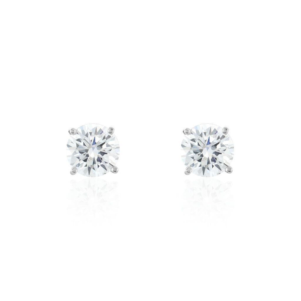 Boucles D'oreilles Puces Or Blanc Katherina Oxyde De Zirconium - Clous d'oreilles Femme | Histoire d’Or
